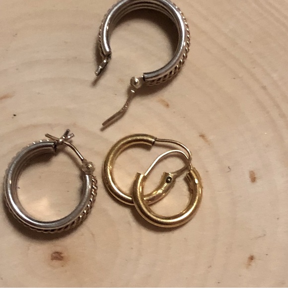 14k Gold/sterling Hoop Earrings with 10k GF tiny Hoops. - Picture 11 of 15